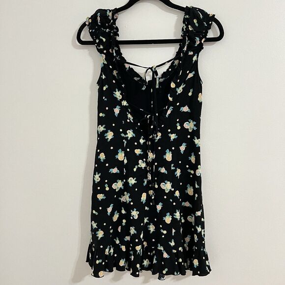 FREE PEOPLE Like A Lady Sweetheart Mini Dress Size XS Black Lemon Print Bohemian - Picture 5 of 7